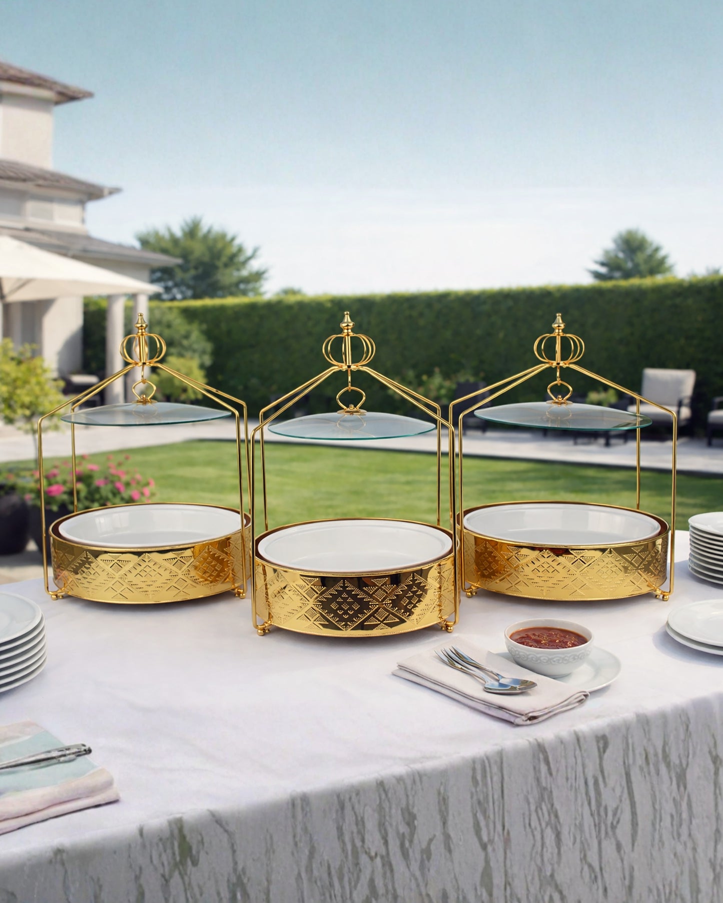 Red Home Luxury Gold Style Buffet Oval Shape CA222G