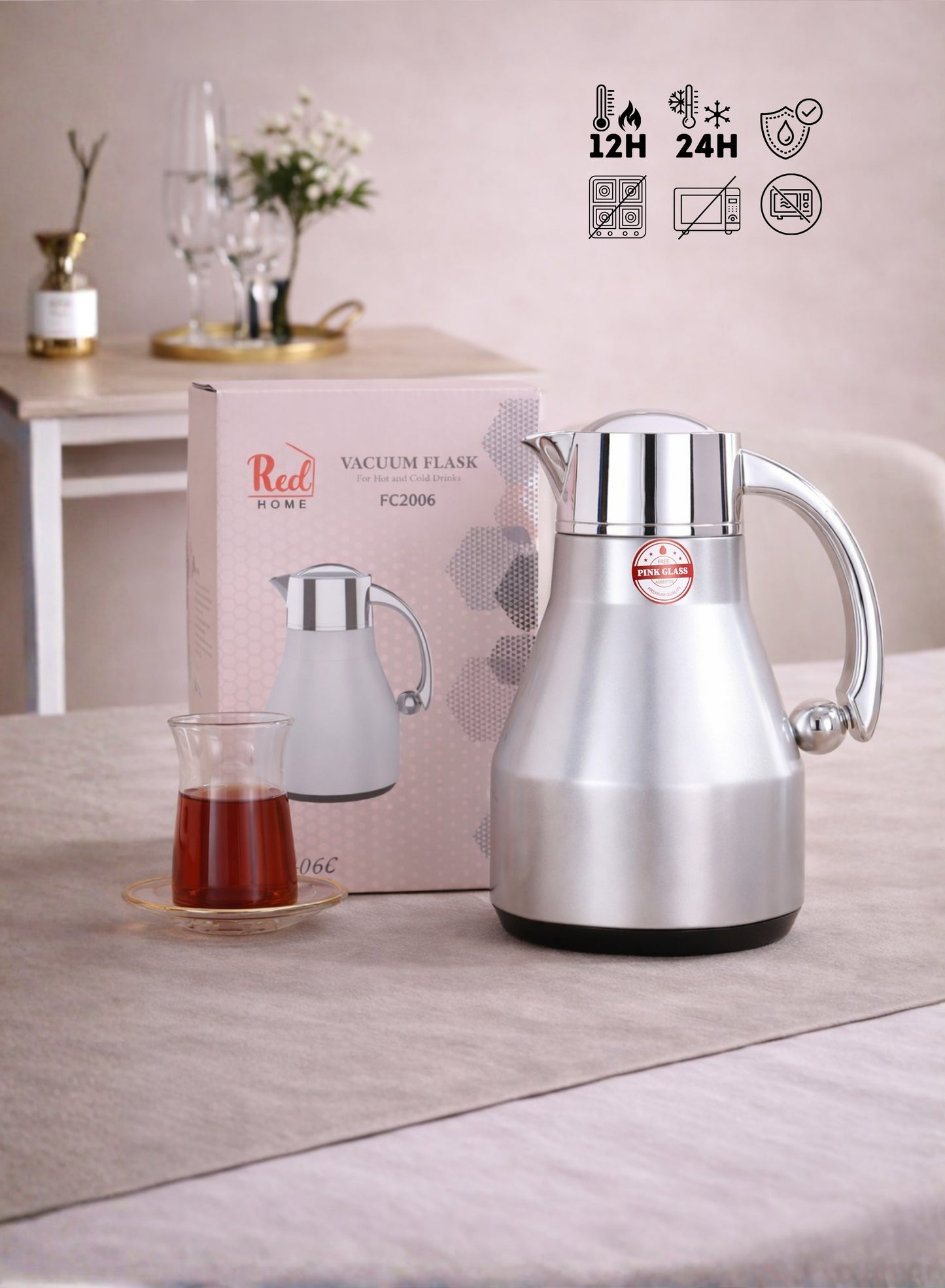 Red Home Stainless Steel Vacuum Flask Set 1000ml+600ml FC2006H